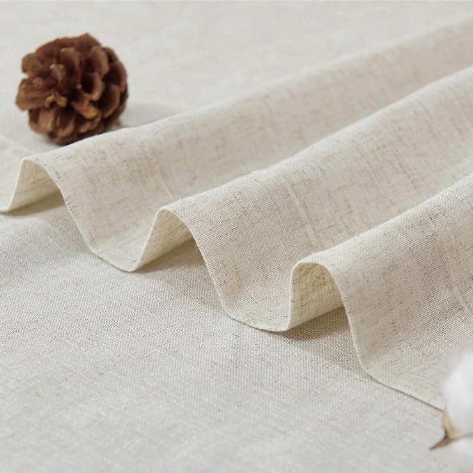 jinchan Linen Kitchen Tier Curtains, 38x36, 2 Panels, Natural | Light filtering, linen blend, rod pocket, farmhouse style, rustic decor, kitchen, bathroom, laundry room, RV, small windows
