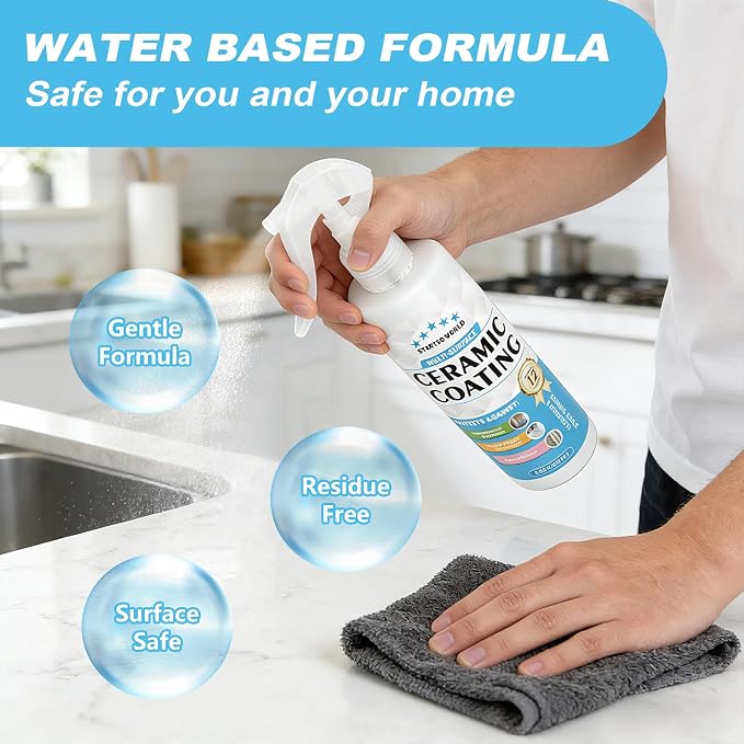 Ceramic Coating Spray – Shine, Seal & Protect Stainless Steel, Glass, Kitchen & Bath – Repels Fingerprints, Water Spots & Grime – Multi-Surface Sealant for Countertops, Sinks & More, 512ML