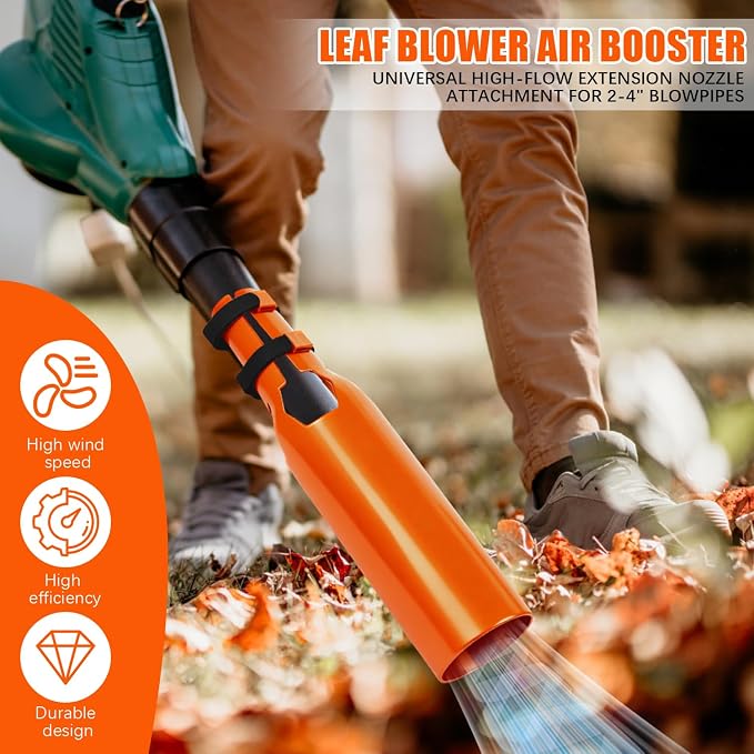 Leaf Blower Attachment, Airflow Amplifier Instantly Boosts Airflow (Orange) | Upgraded Leaf Blower Extension Booster Attachment, for Circular Nozzle Diameter of 2-4 inches