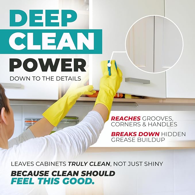 Kitchen Cabinet Cleaner – Gentle, Residue-Free and Effective Everyday Degreaser & Grime Remover for Wood, Painted and Finished Furniture - Complete with Cleaning Brush & Cabinet Cleaner Spray 32oz