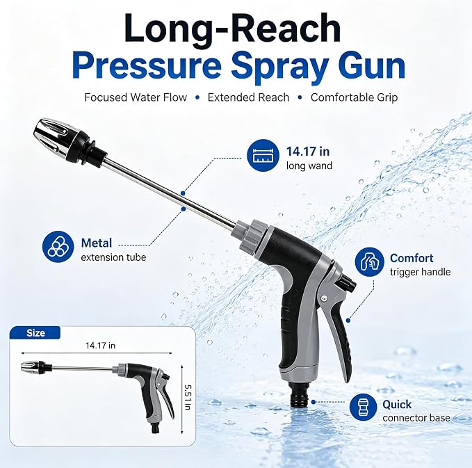Power Blast Plus, Handheld Portable Pressure Washer with 360°Rotating Nozzle, 3 Spray Modes, Tool-Free Setup for Driveway & Outdoor Cleaning