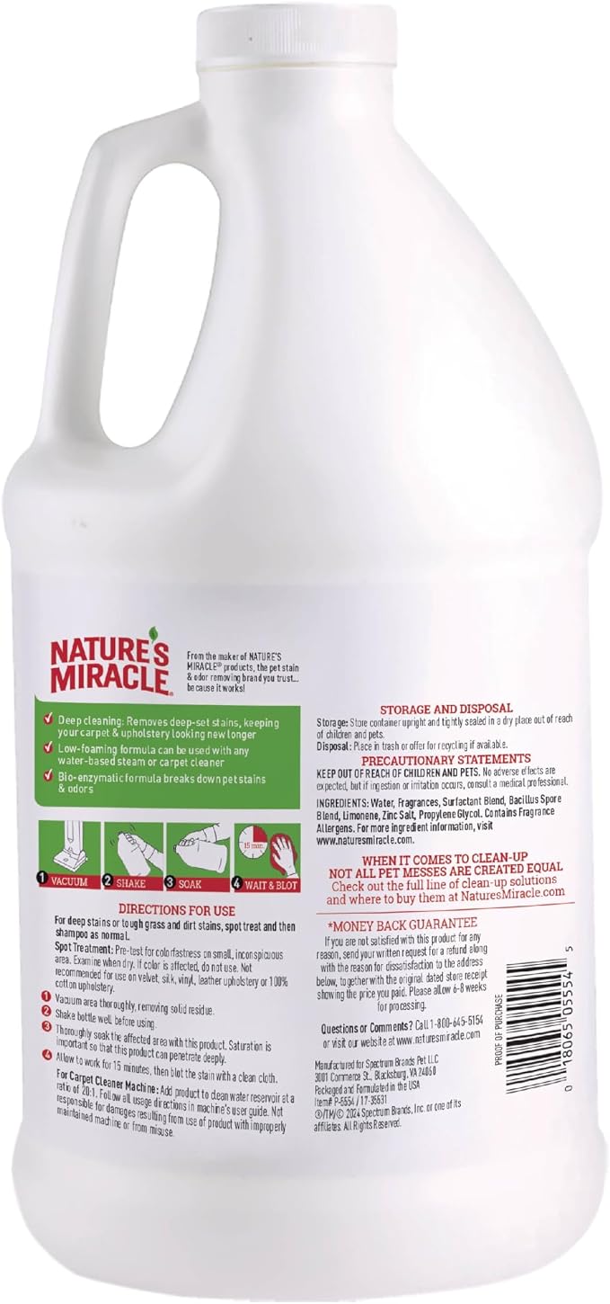 Nature’s Miracle Carpet Shampoo, Bio-Enzymatic Deep-Cleaning Pet Stain And Odor Remover, 64 oz
