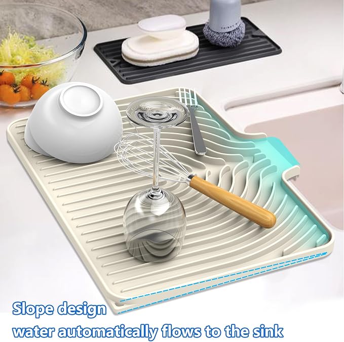 Dish drying mats for kitchen counter,18"×12"Silicone Self-Draining mat | Various sizes and colors,Self-Draining Slope Structure,Enabling faster drying,Heat-Resistant,Easy to clean,Food-grade
