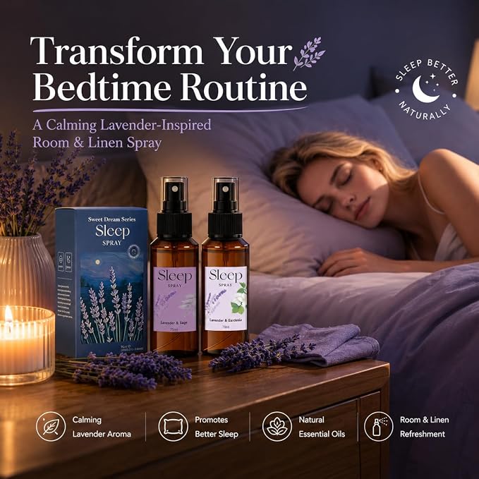 SCENTORINI Sleep Spray, 5.07 oz Pillow Spray with Lavender Essential Oil | Lavender & Gardenia, Sage Scent for Sleep Calming, Pillow Mist for Bedding, Liners, Sheets, Room Spray Air Freshener