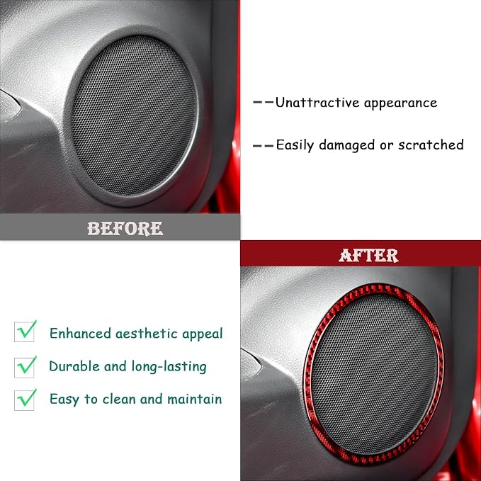 Red Real Carbon Fiber Trim for Nissan Rogue Accessories | for 2014-2020 / Rogue Sport 2017-2022 Door Inner Horn Ring Sticker Interior Thick Overlay Decal