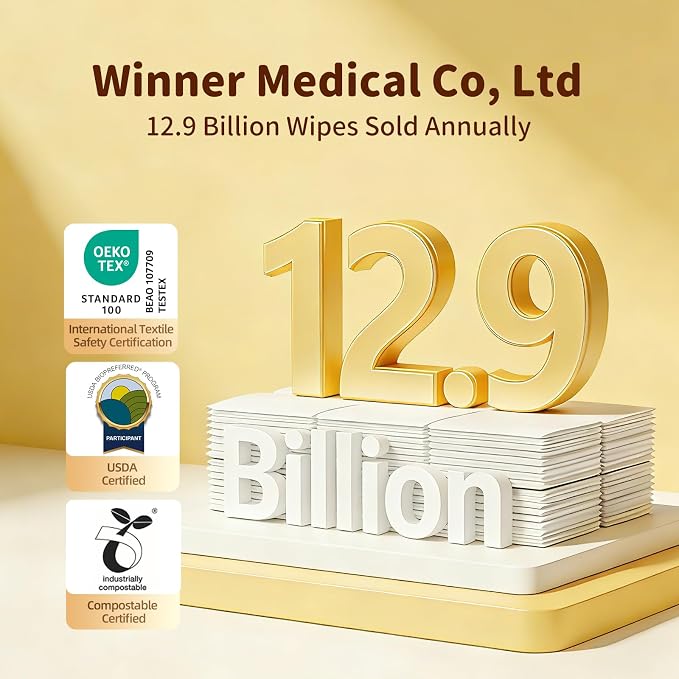 Winner 100% Cotton Dry Wipes, USDA Certified Baby Wipes, 33% Thicker & Ultra Soft, Hypoallergenic & Unscented for Baby Sensitive Skin, Wet/Dry for Diaper Changes, Meals & Cleanup, Pack of 3, 240 pcs