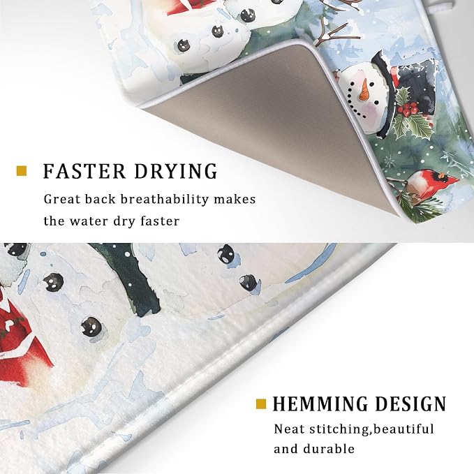 Winter Dish Drying Mat 18 x 24 Inch Xmas Snowman Pattern Dish Drying Pad Absorbent Microfiber Mats for Christmas Dish Rack Pad for Kitchen Counter Coffee Bar Decor