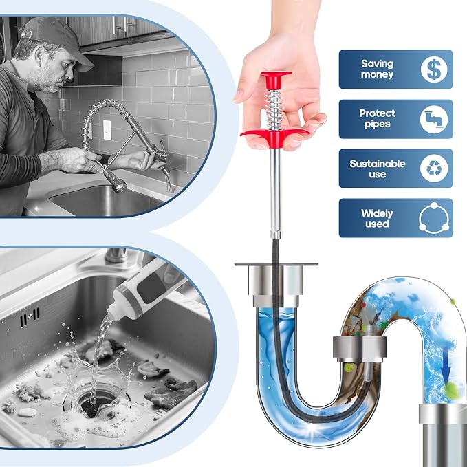 Flexible Grabber Claw (4 Claws), Drain Snake with Tweezers, Bendable Hose Grabber Reacher Tool, Retractable Drain Clog Remover Tool, Pickup Tool for Bath Tub, Toilet, Kitchen Sink & Sewer (35 inches)