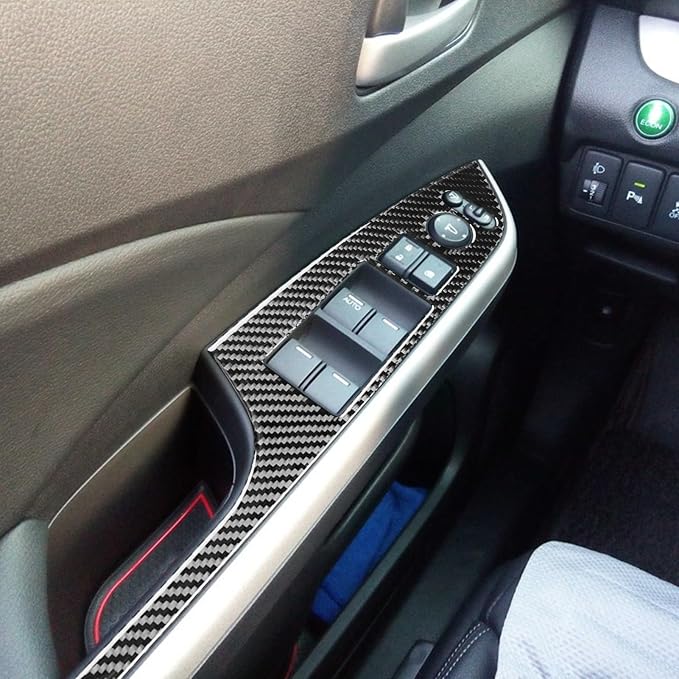 Real Carbon Fiber Trim for Honda CRV Accessories | for CR-V 2012 2013 2014 2015 2016 Window Lift Control Button Panel Cover Sticker Interior Thick Overlay Decal