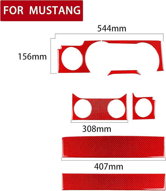 Red Real Carbon Fiber Trim for Ford Mustang Accessories | for GT Shelby 2005 2006 2007 2008 2009 Instrument Central Console Dashboard Panel Kit Interior Thick Overlay Decal 7PCs