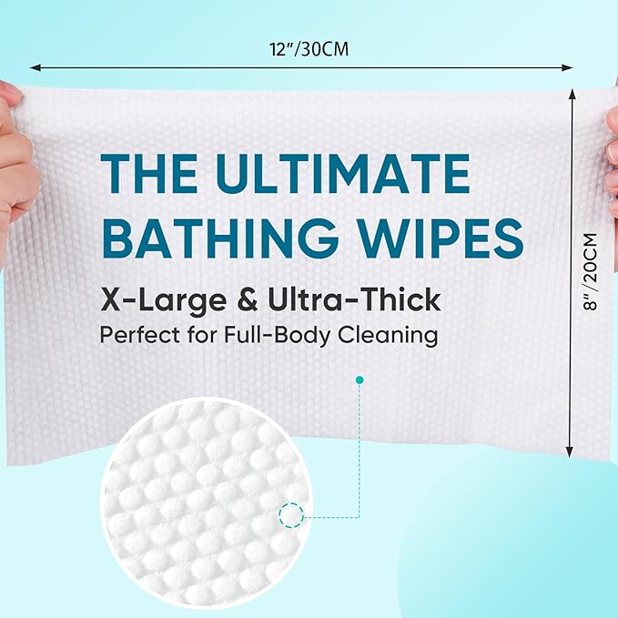 300 XL Shower Wipes, Body Wipes for Adults Bathing No Rinse | Hypoallergenic Unscented with Aloe & Vitamin E, Ideal for Camping, Travel, Gym & Bedridden Care, 30 Packs of 10