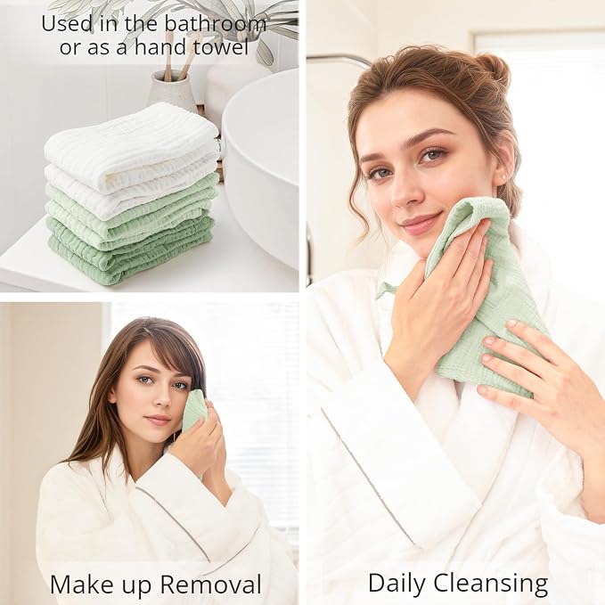 Konssy 6 Pack Face Cloths, Soft Wash Cloth for Washing Face, Cotton Face Towels for Sensitive Skin Women Facial Makeup Remover Reusable Absorbent Washcloths （11 x 11 Inch）