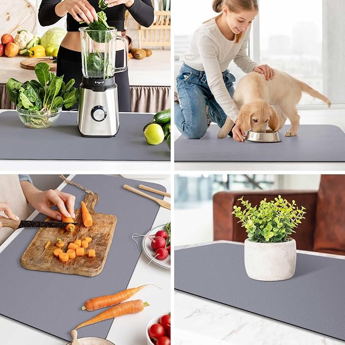 WISELIFE Dish Drying Mat Super Absorbent Drying Mat Large Dish Drying Mats for Kitchen Counter Easy Clean Dish Mat Kitchen Drying Mat18"x 36" Classic Grey