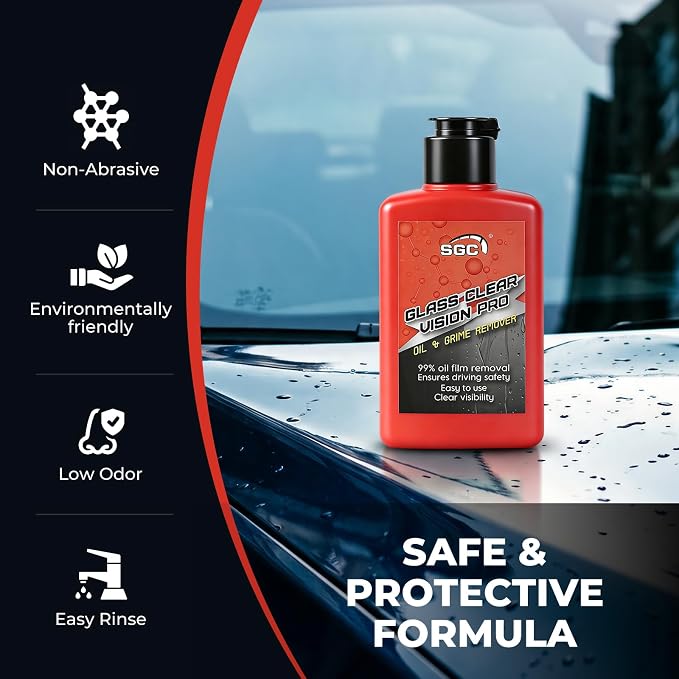 SGC Professional Cleaner Paste for Cars Glass Clear Vision Pro – Heavy Duty Degreaser, Removes Stubborn Oil Film & Water Spots on Windshields, Mirrors (Safe for Tinted Windows)(5.3 oz)