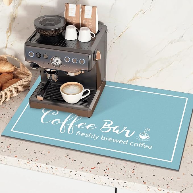 Findosom Dish Drying Mat, 12"x 20" Super Absorbent & Hide Stain Coffee Mat, Cuttable Drying Mat for Kitchen Counter, Coffee Bar Accessories, Under Dish Rack, Coffee Maker, Espresso Machine, Blue