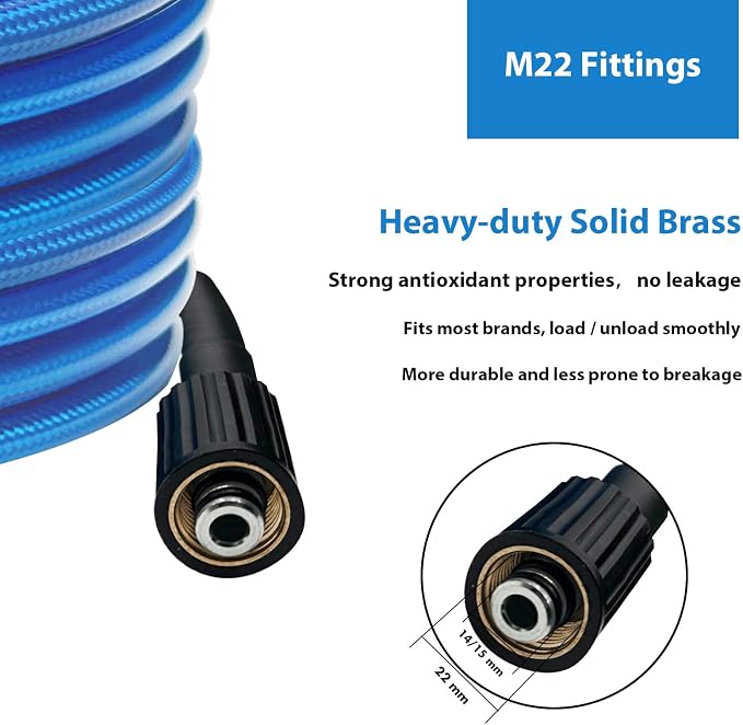 Pressure Washer Hose 25 FT 1/4 Inch, Kink Resistant Power Washing Extension Hose Compatible with M22 Fittings, Replacement For Most Brand Pressure Washers, 3000 PSI