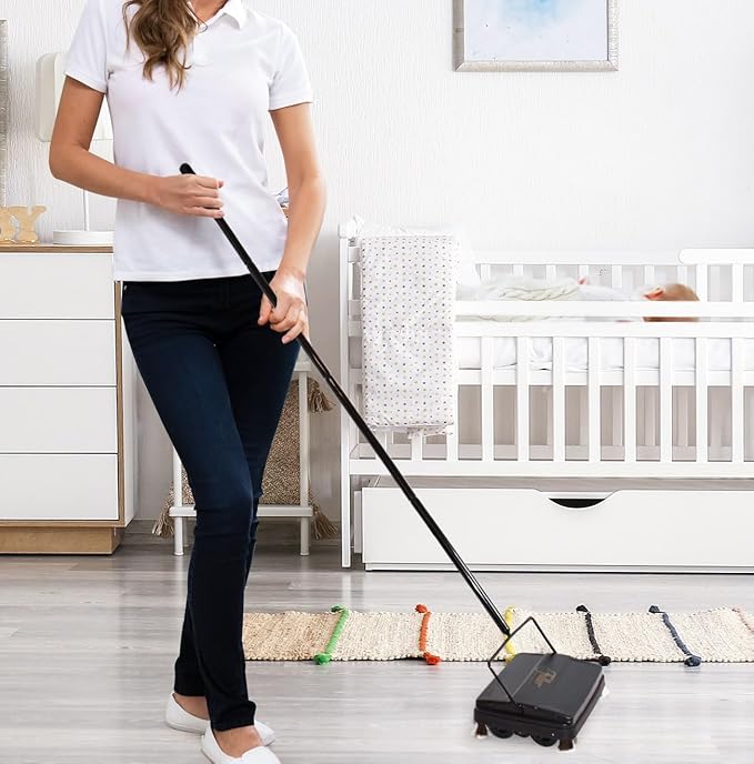 Fuller Brush 17034 Electrostatic Carpet & Floor Sweeper - 9" Cleaning Path - Lightweight - Ideal for Crumby Messes - Works On Carpets & Hard Floor Surfaces - Mettalic Silver