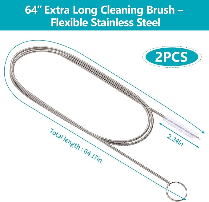Upgrade 2 Packs Extra Long Drain Cleaners Brush, 64 Inches Flexible Sunroof Drain Cleaning Brush Tool, Premium Tube Cleaner for Dishwasher Drain Hose, Bathroom