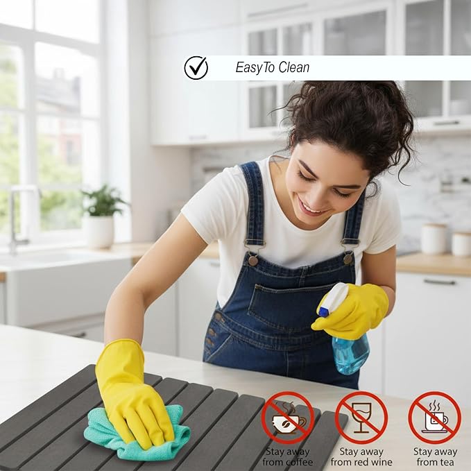 Stone Dish Drying Mat for Kitchen Counter – Large 24"×16" Instant-Dry Diatomaceous Earth Drying Mat, Foldable Quick-Dry Dish Drying Pad, Easy-Clean Kitchen Mat