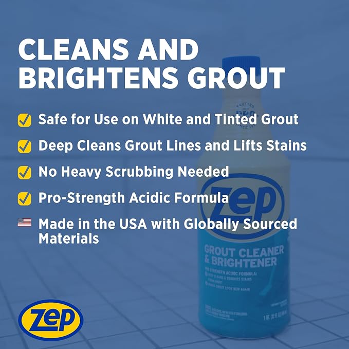 Zep Grout Cleaner and Brightener - 32 Ounce (1 Bottle) - ZU104632 - Deep Cleaning Formula Removes Old Stains From Grout