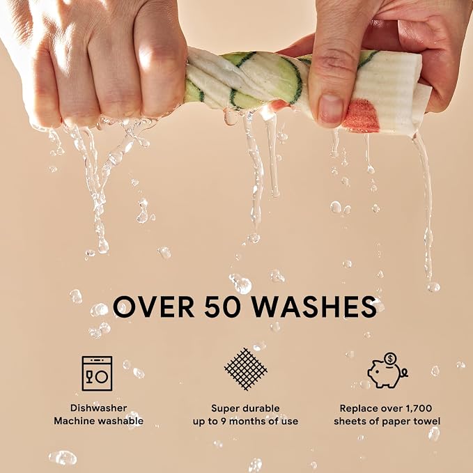 RECYCO Swedish Dishcloths for Kitchen | 6 Packs Fruit Joy Washable Dish Rags | Cellulose Reusable Cleaning Paper Towels | Absorbent Counter Dish Cloth Sponge Kitchen Wipes, 8" L x 7" W