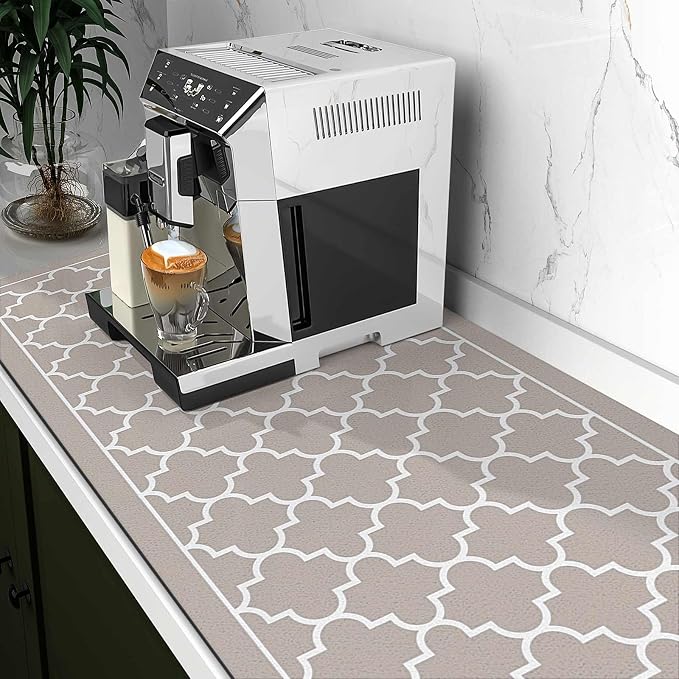 WISELIFE Dish Drying Mat Super Absorbent Drying Mat Large Dish Drying Mats for Kitchen Counter Easy Clean Dish Mat Kitchen Drying Mat18"x 36" Stylish Khaki
