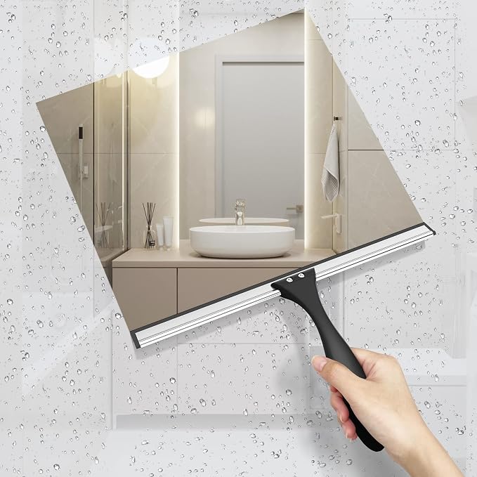 AmazerBath Squeegee for Shower Glass Door, Shower Squeegee for Glass Doors - All-Purpose Squeegee with Hook for Shower Doors, Windows, Mirrors, Tiles and Car Glass, 12 Inches