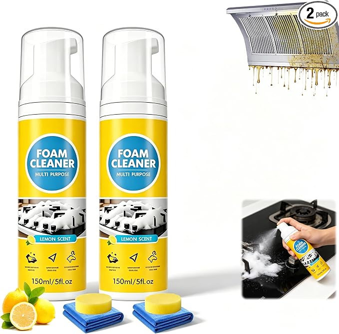 VOYOCUGE 4-in-1 Multi-Enzyme Foam Cleaner, All-Purpose Deep Cleaning Spray, Powerful No-Rinse Foam Cleaner Multi Purpose, for Car Interior, Kitchen Grease, Bathroom Tiles (2Pcs, 10 oz, standard)