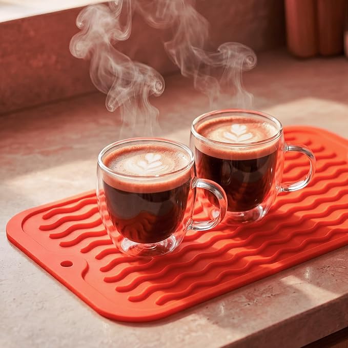 MicoYang Silicone Dish Drying Mat for Multiple Usage,Easy clean,Eco-friendly,Heat-resistant Silicone Mat for Kitchen Counter or Sink,Refrigerator or Drawer Liner Orange S 12 inches x 6 inches