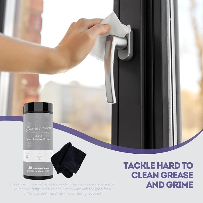 Swanky Stainless Steel Cleaner Wipes - Grime & Grease Remover Kitchen Cleaning Supplies - Clean & Shine, For Stove Top, Refrigerator, Sink, Oven, & Household Appliances - Canister, 600 Count