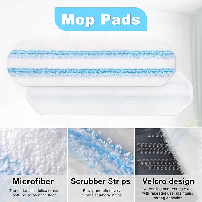 Mop Replacement Pads for OCedar H2prO Flat Mop System, 6 Pack Mop Pads for Ocedar H2prO Flat Mop, Machine Washable and Reusable Microfiber Mop Heads Replacements, Mop Refills Safe on Various Floors