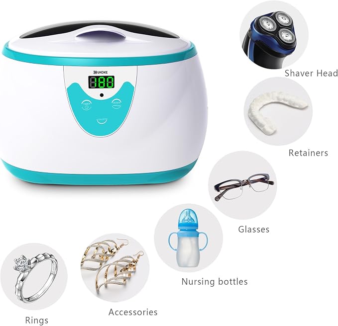 Ukoke UUC06G Ultrasonic Cleaner, Professional Jewelry Cleaner for Eyeglasses, Rings and Watches, 42kHz Portable Sonic Cleaner with 600ml Capacity Stainless Steel Tank