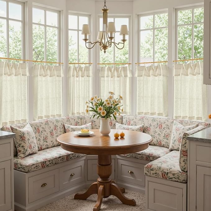 jinchan Linen Tier Kitchen Curtains, 30x24, 2 Panels, Natural | Light filtering, rod pocket, farmhouse, small window decor, cafe style, machine washable, bathroom, laundry room, RV