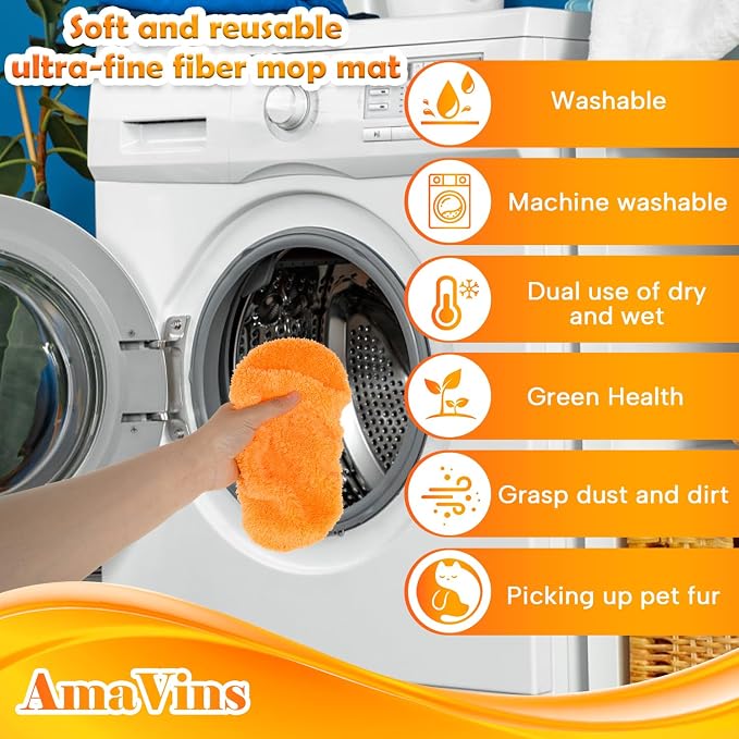 AmaVins 5 Pack Reusable Microfiber Mop Pads Compatible with Swiffer Sweeper, Wet and Dry Flat Cover, Washable Pads for Surface/Hardwood Floor Cleaning (Mop is Not Included)