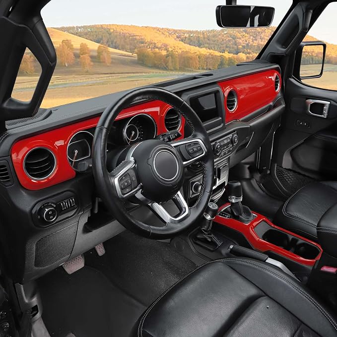 RT-TCZ for Wrangler JL Dash Trim Cover Red, Gear Shift Panel Trim Frame for Jeep Wrangler JL JLU Gladiator JT 2018-2023 Red Interior Accessories 3pcs