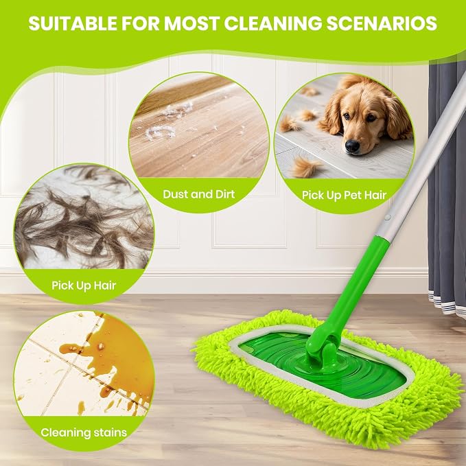 8 Pack Chenille Mop Refill Pads, Reusable Microfiber Mop Pads for 10''–12'' Flat Mops, Washable Dry& Wet Pads Refill for Hardwood, Tile, Compatible with Swiffer Sweeper