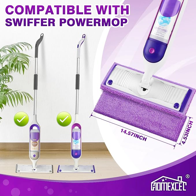 HOMEXCEL Microfiber Mop Pads 8 Pack for Swiffer PowerMop 13"-15" Washable | Dry & Wet Use, Machine Washable & Reusable, Effective Cleaning, Power Mop Pads Refills for Wood/Tile/Laminate/Marble