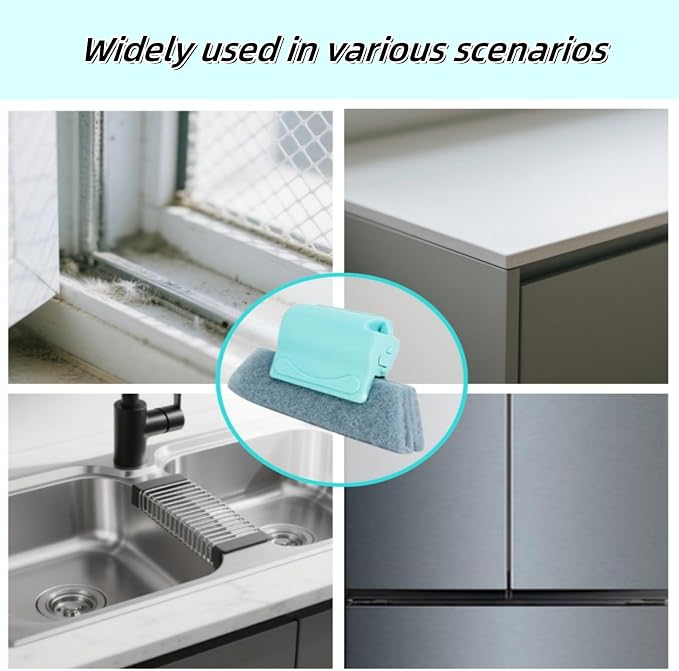 Window Screen and Track Cleaner Kit, with Mesh Screen Brush, 3 Groove Cleaning Brushes & 6 Reusable Pads for Sliding Door Tracks, Window Sills, Blinds, Vents - Detachable Pole