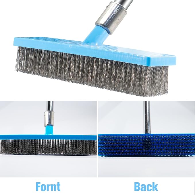 Stainless Steel Deck Scrub Brush 60In Long Handle Heavy Duty Floor Broom | Rustproof poles • Dense 6-row steel bristles • 45° head • Removes moss, grout & stains on concrete, patios, garages & boats