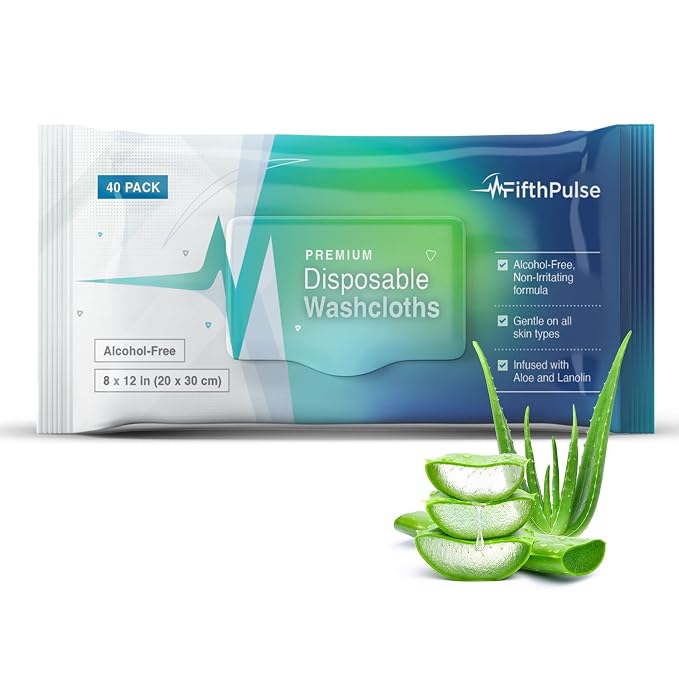 Disposable Body Wipes For Adults 80 Count (2 x 40 Packs) - Premoistened Washcloths For Elderly Bathing Infused With Aloe and Lanolin -Alcohol-Free Adult Wet Wipes, Extra Large 8” x 12” Wash Cloth