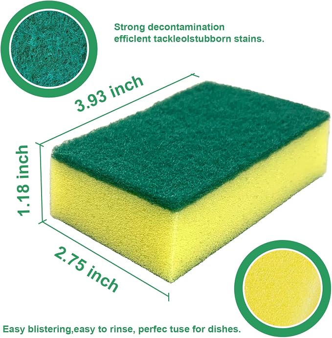 24 Pack Kitchen Cleaning Sponges,Scrub Sponges,Non-Scratch Scrub Dish Sponge Safe on Non-Stick Cookware,Stink-Free Cleaning Supplies for Pots, Pans