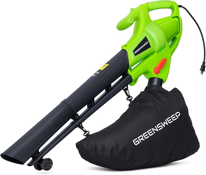 GreenSweep 3-in-1 Leaf Blower, Vacuum & Mulcher – 10 Amp Electric Garden Tool with 10-Gallon Collection Bag – Lightweight, Powerful & Easy to Use