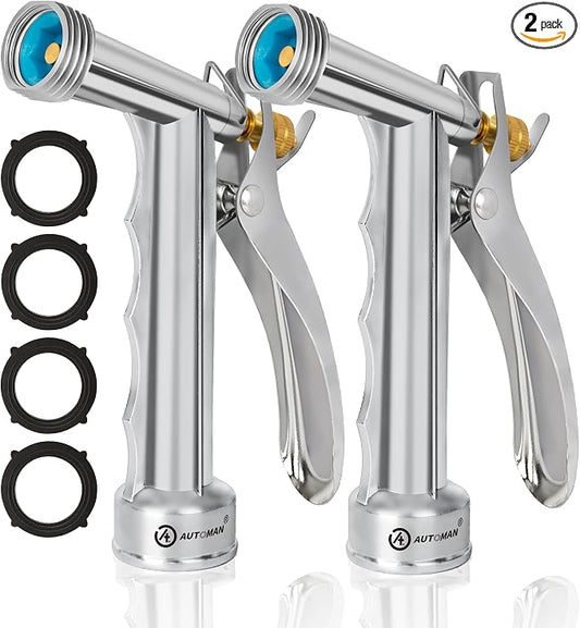 AUTOMAN Full Size Garden Hose Nozzle, 2 Pack High Pressure Pistol Grip Water Nozzle Sprayer with Threaded Front, Adjustable Spray Water Flow for Washing Car, Cleaning Ground, Watering Plants