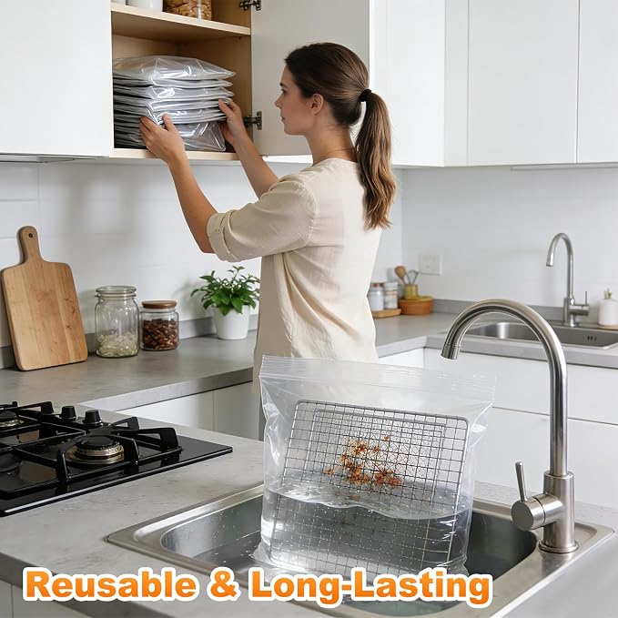 6 Pack Oven Rack Cleaning Bags, 3 Sizes Heavy Duty No Scrub Soaking Bags for Oven Racks, Grill Grates & BBQ Racks, Reusable Leak-Resistant PE Bags, No Cleaner Included