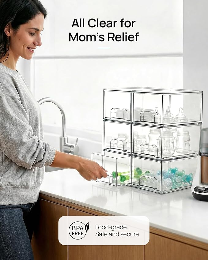Vtopmart 8 Pack Small Clear Stackable Storage Drawers, Acrylic Bathroom Makeup Organizer, Plastic Storage Bins for Vanity, Undersink, Kitchen Cabinets, Pantry, Home Organization