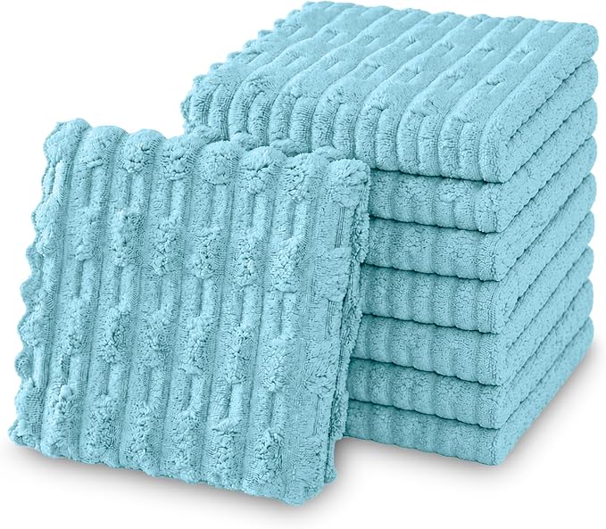 kimteny Microfiber Dish Cloths for Kitchen, 8 Pack 12 x 12 Inch Coral Velvet Kitchen Cleaning Cloths, Absorbent Reusable Non-Scratch Dish Rags for Dishes, Countertops & Sink