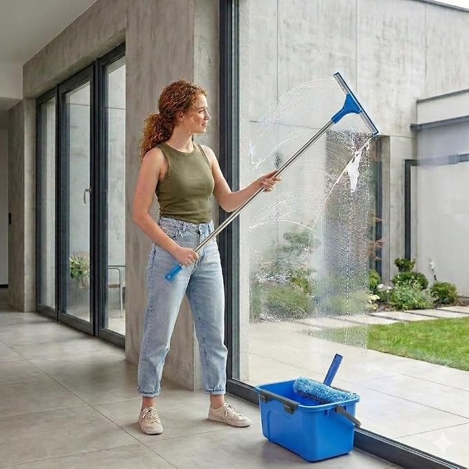Window Cleaning Kit with 3 Gallon Bucket, 14" Window Squeegee and Scrubber with Long Handle, Professional Window Washing Equipment Cleaner Tool Streak-Free for Home, RV, Commercial Use