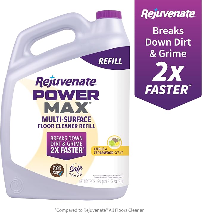 Rejuvenate PowerMax Multi-Surface Floor Cleaner Refill, Citrus & Cedarwood Scent, Designed for All Floor Types, Breaks Down Dirt and Grime for a Powerful Clean, 128 Ounces | Breaks Down Dirt & Grime 2x Faster*, Use on Sealed Hardwood, Laminate, Vinyl &...