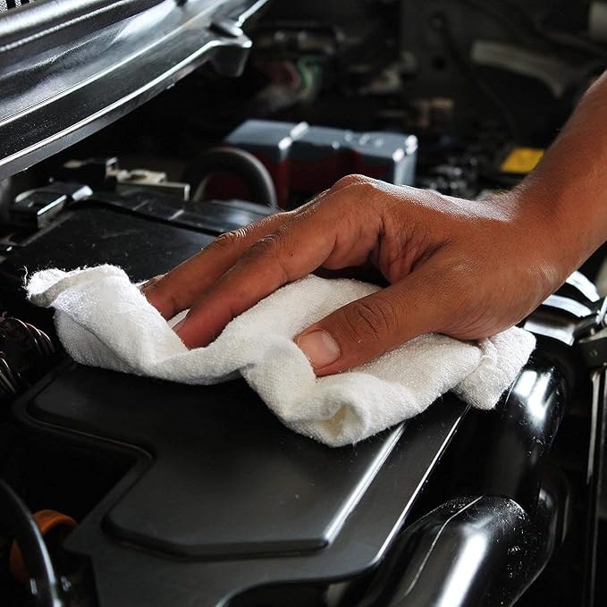 Simpli-Magic Cotton Shop Towels 14"x12" (150 Pack) – White Reusable Cleaning Shop Rags for Automobiles, Industries, Garage and Homes