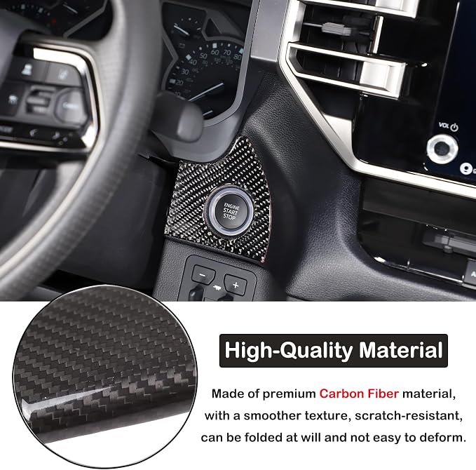 Car Engine Start Stop Decoration Frame Stickers Fit for Toyot@a Tundra/Sequoia 2022-2024 Real Carbon Fiber Center Console Key Ignition Starter Button Knob Panel Protect Cover Trim Sticker Accessories